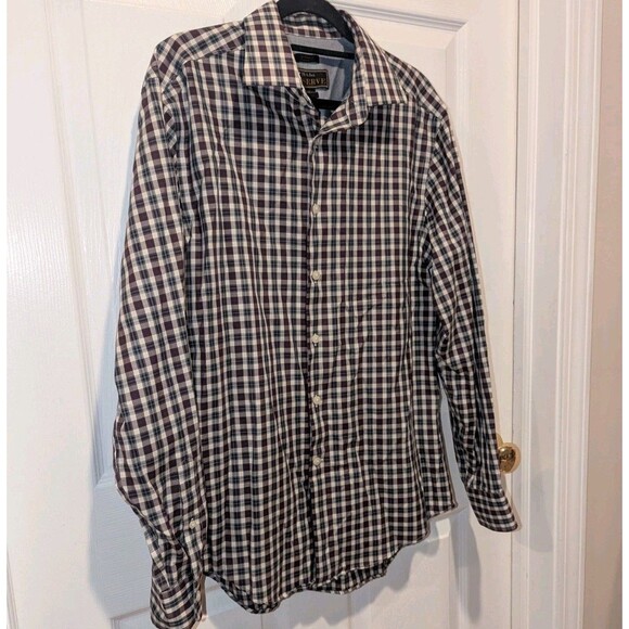 Jos A Bank Reserve Tailored Fit Plaid Button Down Shirt - Men's Medium No Iron - Picture 3 of 8